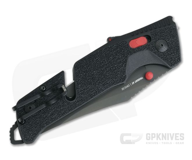 SOG Trident AT Black & Red Plain PVD D2 Black GRN AT-XR Lock Assisted Folder 11-12-01-57 - Image 2