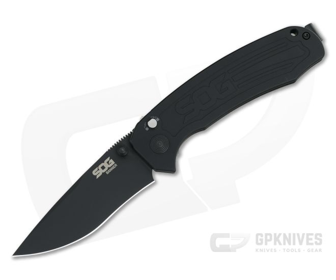 SOG Banner Black Cerakote Plain S35VN Aluminum USA Assisted Button Lock Folder BA1001-BX