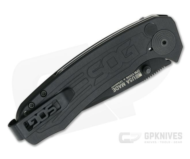 SOG Banner Black Cerakote Plain S35VN Aluminum USA Assisted Button Lock Folder BA1001-BX - Image 2
