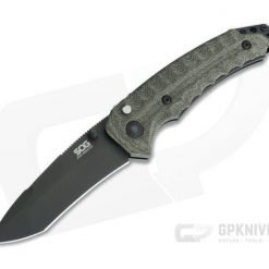 SOG Kiku Assisted Black S35VN Linen Micarta Button Lock Assisted Folder KU-3004