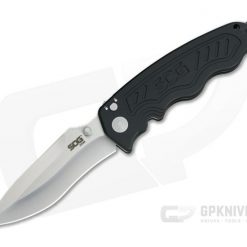 SOG Zoom Spear Point Satin Plain AUS-8 Aluminum Button Lock Assisted Folder ZM1011-BX