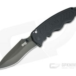 SOG Zoom Spear Point Black Plain AUS-8 Aluminum Button Lock Assisted Folder ZM1012-BX